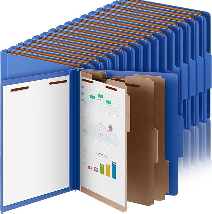36 Pcs Classification Folders Letter Size, Back to School Supply for Teacher, Student, 3 Dividers Pressboard File Folder Bulk with 2 Fasteners, 3.5 Inch Expanding File Organizer (Dark Blue)