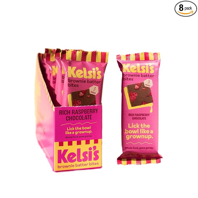 Kelsi's Brownie Batter Bites 8 x 1.5oz Dairy Free/Gluten Free Dessert/Soy Free Chocolate/Paleo Candy (Rich Raspberry Chocolate)