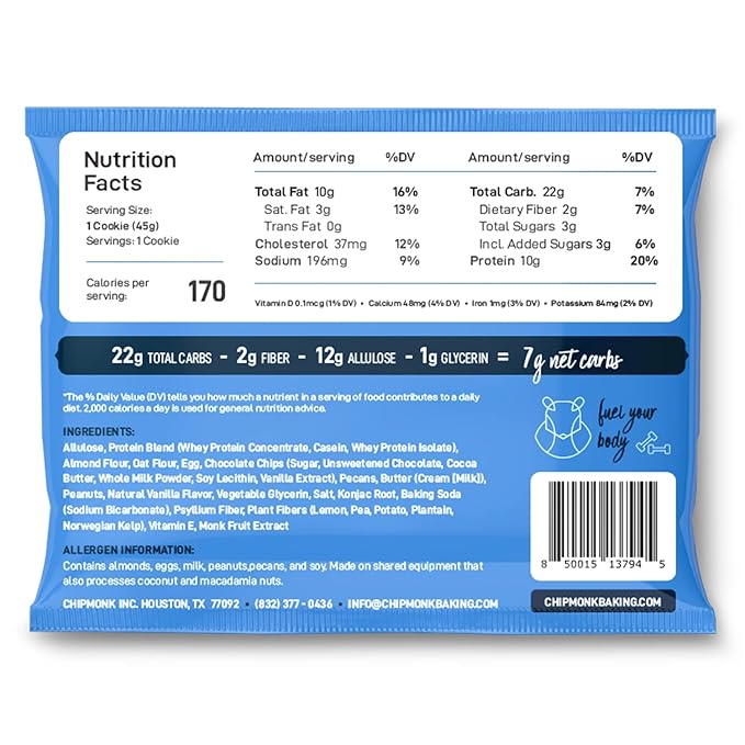 ChipMonk Baking, Chocolate Chip Pecan High Protein Cookies - Low Carb Diet Friendly Gym Snacks, Meal Replacement Cookie, Gluten-Free, Healthy Low Sugar Sweet Snack - Balanced Nutrition Baked Desserts
