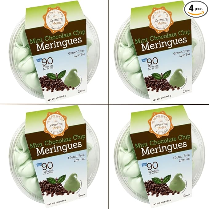 4 Pack Krunchy Melts Original Meringue Cookies | Mint Chocolate Chip Flavor 4-Pack | Only 90 Calories Per Serving | Low Fat, Gluten Free, Dairy Free (4 Oz)