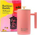 Cute Pink French Press Coffee Maker - Colorful, Retro And Stylish Insulated Coffee Brewer - Large Size Brews 4 Cups