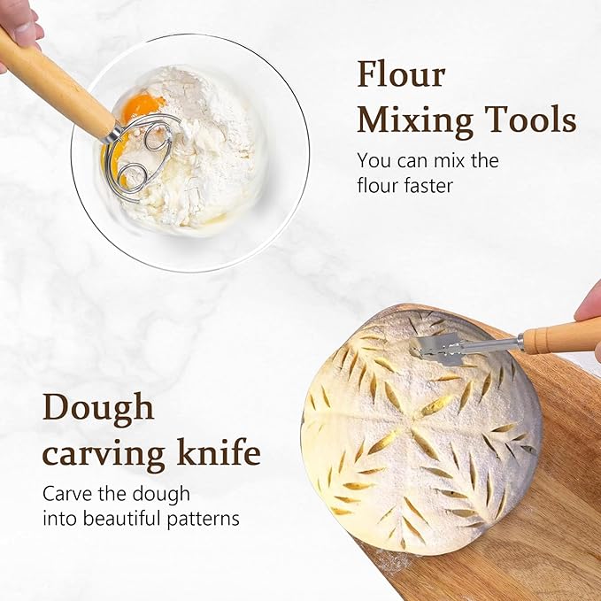 Sourdough Bread Baking Supplies- Set of 2 Oval Banaton Basket with Sourdough Starter Kit and Making Tools Accessories for Homemade Bread
