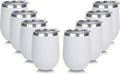 DOMICARE Stainless Steel Wine Tumbler Bulk with Lid, Personalized White Insulated Tumblers Set, 12oz Travel Coffee Cups Pack of 8