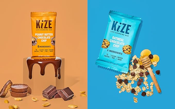 KiZE Energy Bars - Variety Pack - Gluten Free, Dairy Free Options, Non-GMO, and High Protein Meal Replacement Energy Bars, Clean and Simple Food Ingredients - 7-10g High Protein Snacks, (10 Count)