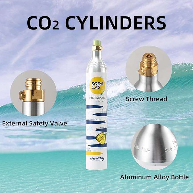 Carbon Dioxide Cylinder 60L, 14.5 Oz CO2 Gas Cylinder, Thread Exchange Carbonator Canister, Fully Charged Carbon Dioxide Cylinder for Soda Maker Water Machine (6 Cylinders)