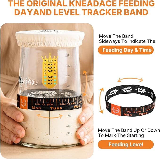 Pro Sourdough Starter Kit - 39 Oz Glass Sourdough Starter Jar (With Cloth Lid,Silicone Base,Scraper,Date Tracker,Temp Strip) - Sourdough Bread Baking Supplies For Sour Dough Bread Loaf (Blue)