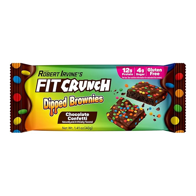 FITCRUNCH Dipped Protein Brownies, 12g of Protein & 4g of Sugar (8 Brownies, Confetti)