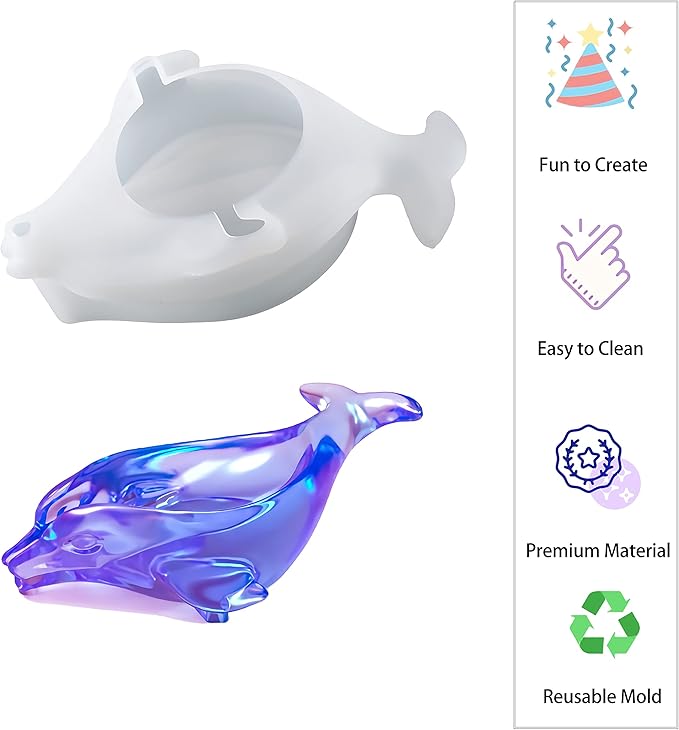 Self-Draining Dolphin Soap Holder Silicone Resin Mold, Dolphin Soap Holder DIY, Epoxy Resin Casting Mold for Soap Tray, Silicone Mold for Soap Holder