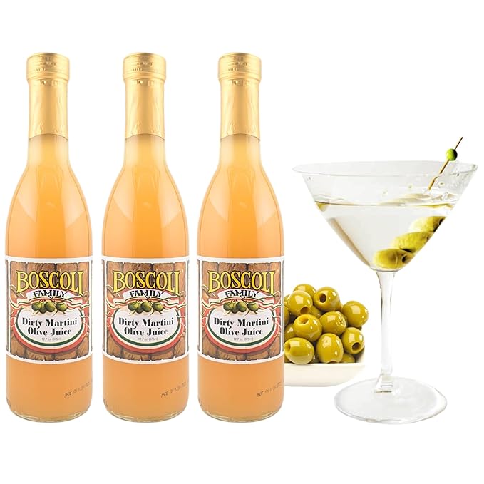 Boscoli Dirty Martini Olive Juice - 12.7 oz Bottle, Pack of 3, All Natural, Gluten-Free - Premium Cocktail Mixer for Martinis & Bloody Marys