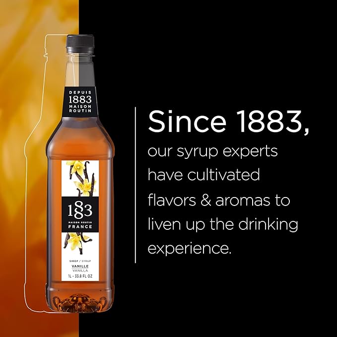 1883 Vanilla Syrup for Coffee & Drinks, Made in France, 1 Liter Plastic Bottle