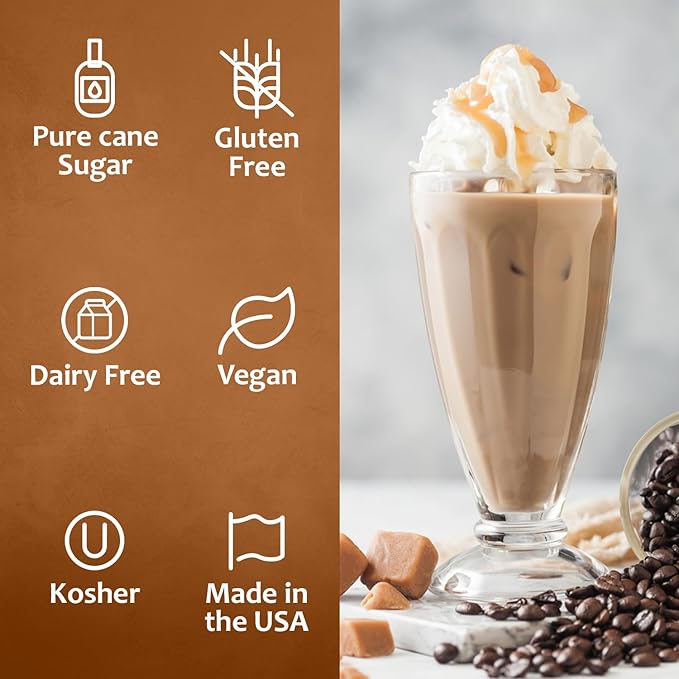 Syruvia Coffee Syrup, Caramel Flavored Syrup for Drinks, Lattes, and Desserts – 25.4 fl oz
