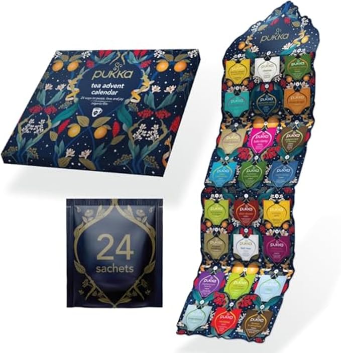 Pukka 2023 Advent Calendar Organic Tea, Herbal Tea Variety Pack, Selection of 24 Delightful Black & Green Teas and Infusions, 100% Organic