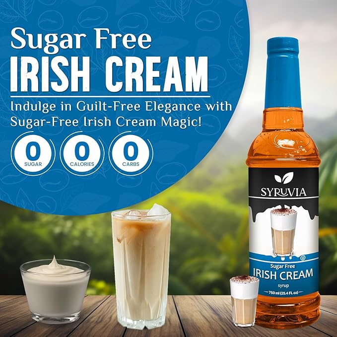 Syruvia Sugar Free Coffee Syrup, Irish Cream Flavored Syrup for Drinks, Lattes, and Desserts – 25.4 fl oz