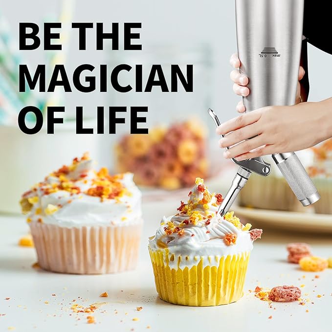 Professional Stainless Steel Cream Whipper, 500ml – For Perfect Whipped Cream, Dessert Mousses, Cocktails & More – Easy to Use & Clean (Stainless Steel 0.5L)
