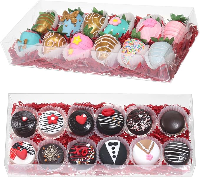 RomanticBaking 40Pcs 12x5x2Inches Clear Easter Cookies Boxes Bakery Box Chocolate Covered Strawberries Boxes Chocoalte Truffle Boxe Macaron Cakesickle Gift Packaging for Christmas Valentine's
