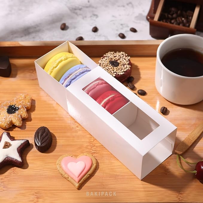 30 Macaron Boxes for 4 or 5 Macarons White Macaron Gift Boxes, Candy Boxes, Macarons Box with Clear Window (Interior Measurement 4.8" x 1.9" x 1.9" without Macaron inside)