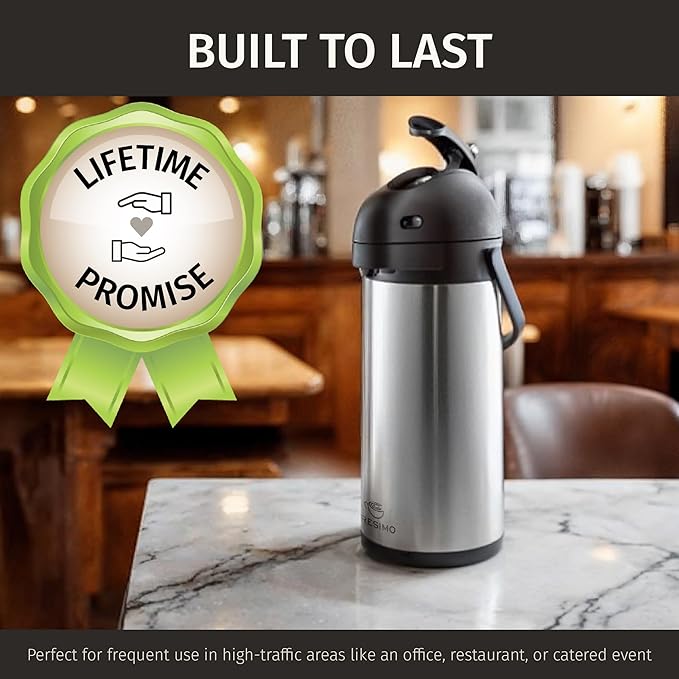 Cresimo Coffee Carafe with Pump - 102oz / 3L Airpot 12 Hours Large Hot Water Carafe, Cocoa Dispenser for Parties - Tea Flask, Insulated Stainless Steel Air Pots for Hot Beverage Dispenser -Coffee Pump