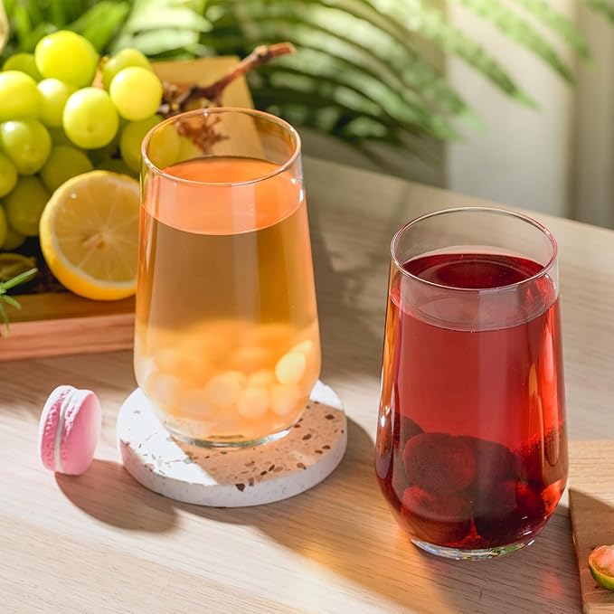 Drinking Glasses Set of 6, 16.4 oz Crystal Water Glasses,Tall Glass Cups,Highball Glass for Cocktail,Juice,Mojito,Iced Tea,Kitchen and Bar Glassware,Gifts