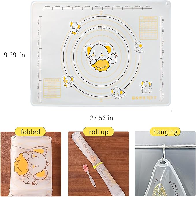 Dough Mat for Counter, 27.6x19.7 Inch Large Silicone Baking Pastry Mats for Rolling Dough, Thickened Non-Slip Non-Stick Heat Resistant Fondant Pizza Cookies Mat, with Measurements