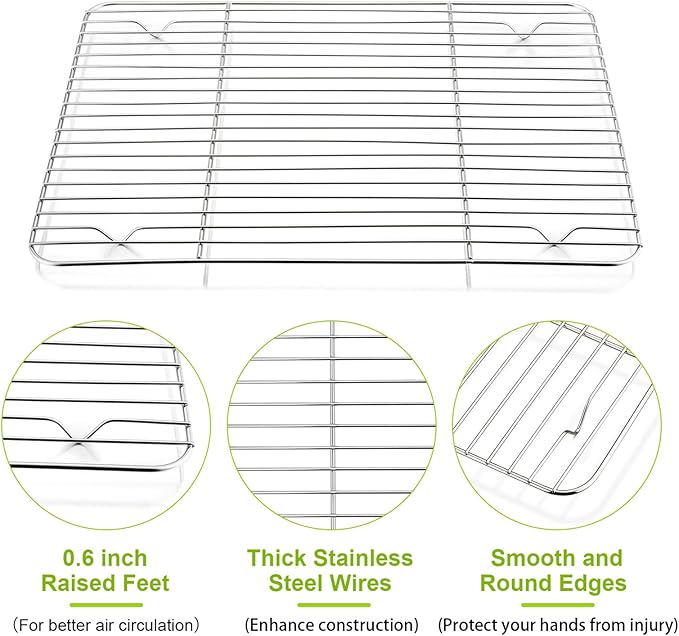 P&P CHEF Baking Cooling Rack Set for Cooking Roasting, 4-Piece Stainless Steel Wire Racks for Oven Use, Healthy & Dishwasher Safe, Rectangle, 11.6 Inch