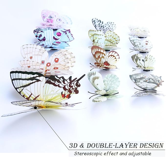 Butterfly Wall Decor 24/48 PCS, 3D Butterflies Stickers for Party Decorations with Magnets (White, 48)