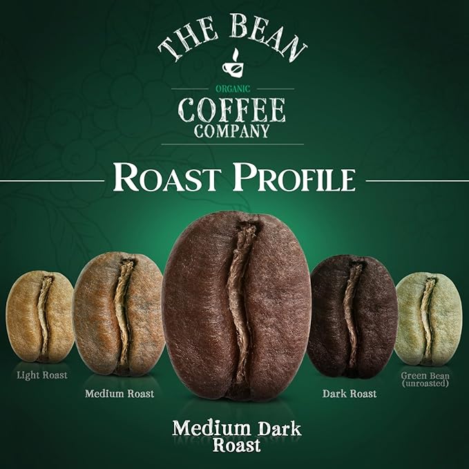 The Bean Organic Coffee Company Breakfast Blend, Medium Dark Roast, Ground Coffee, 16-Ounce Bags (Pack of 2),Café molido tostado organico