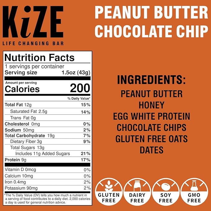 KiZE Energy Bars - Peanut Butter Lovers Variety Pack - 30-Count - Gluten Free, Dairy Free Options, Non-GMO, and High Protein Meal Replacement Energy Bars, Clean and Simple Food Ingredients - 7-10g High Protein Snacks (30 Count)