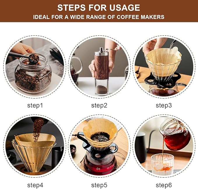 Gute 200Pcs Cone Coffee Filters, 2-4 Cups Unbleached Brown V02 Disposable Coffee Filter Paper, V-Shaped Pour Over Coffee Dripper and Drip Coffee Maker, Size 02