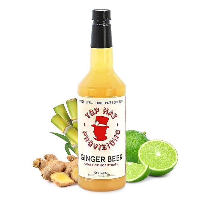 Top Hat Original Ginger Beer Syrup - Spicy Ginger Syrup for Soda Makers - Makes 32 Craft Sodas, Cocktails, Mules or Mocktails - Compatible with SodaStream - 32oz bottle