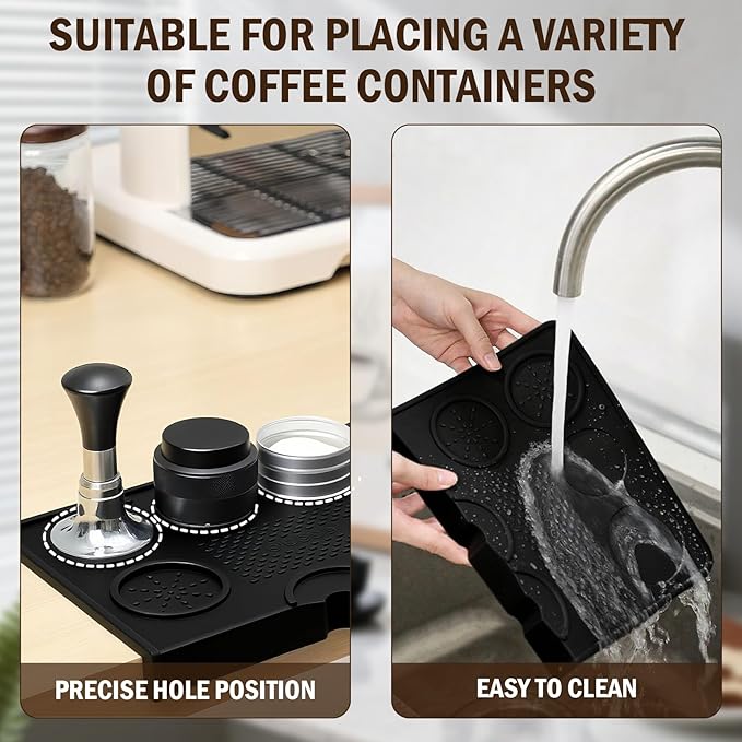 Jopgeey Espresso Tamping Mat, Coffee Tamper Mat for Espresso Machine, 10.4"x7.4" Food Grade Silicone Pad for Barista Acceessories, Waterproof Heat Resistant Tamp Station for Counter (Black)