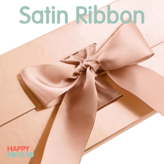 HAPPY POTATO Large Gift Box with Lid and Ribbon 13.5x9x4.1 Inches, Bridesmaid Proposal Boxes, Rose Gold Gift Boxes for presents (Glossy Rose Gold)