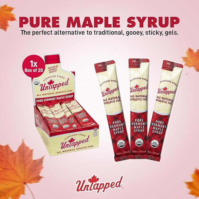 UnTapped Vermont Maple Syrup Packets for Athletes, Box of 20-0.96 Fl Oz | Organic Pure Maple Syrup for Natural Endurance Energy | Fuel to Keep You Running Longer