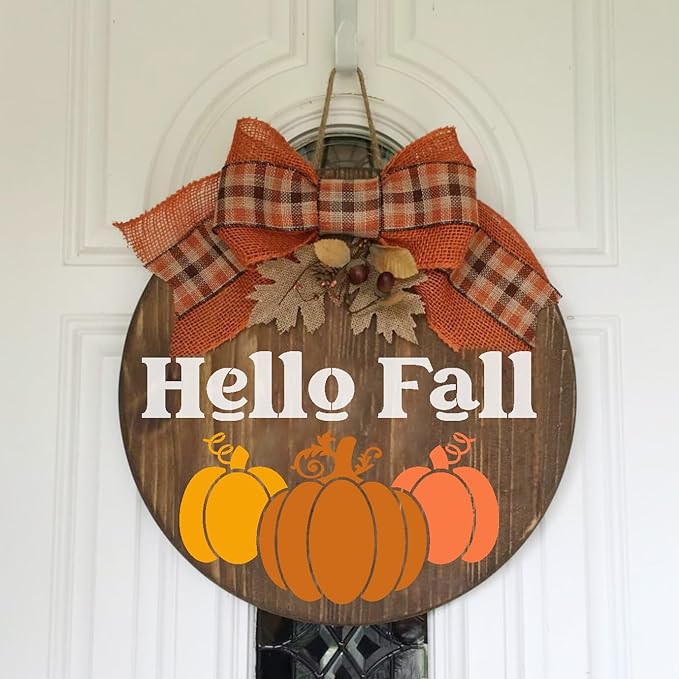 Fall Stencils for Painting on Wood 12” Autumn Stencils Hello Pumpkin Stencil Happy Thanksgiving Drawing Templates for Porch Sign Door Wreath Doormat