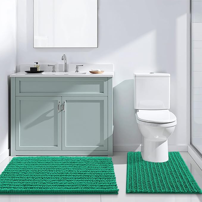 Arotive Luxury Chenille Bathroom Rug Mat, Extra Soft Thick Absorbent Shaggy Bath Rugs, Non-Slip Machine Wash Dry, Plush Bath Mats for Bathroom, Shower and Tub, 36x24, Emerald