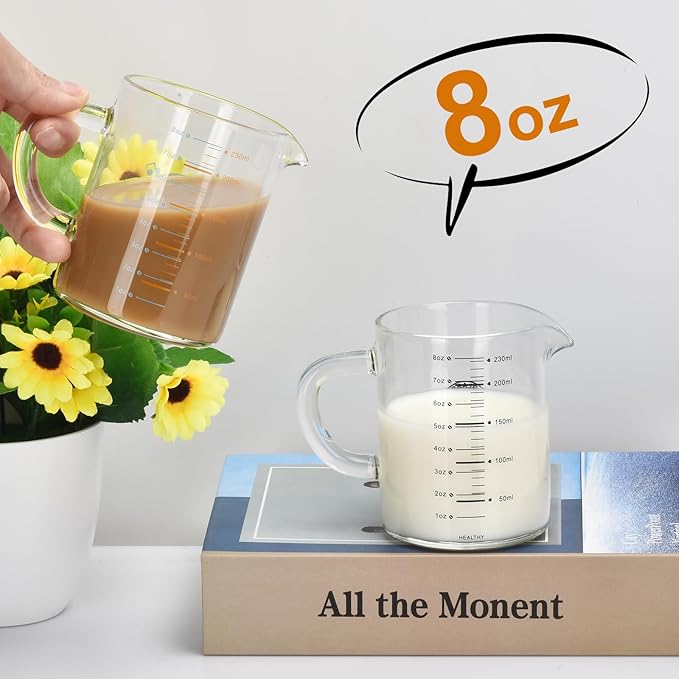 8oz Borosilicate Glass Measuring Cup with Spout Heat&Cold Resistant, Precise oz/ml Measurements, Drip Free Pouring for Kitchen, Baking, Coffee & Lab Easy to Clean Durable & Non-Toxic (Colourful-A)
