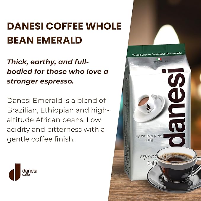 Danesi Caffe Italian Whole Coffee Beans - Espresso Coffee Beans and Medium Roast Whole Bean - Perfect for Espresso Machines, French Press, and Home Brewing - Emerald (2.2 lb)