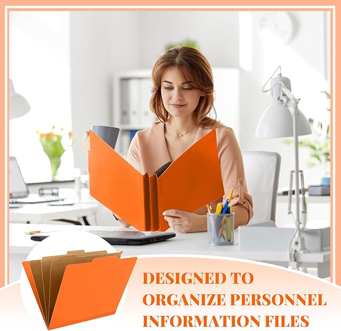 24 Pcs Classification Folders Letter Size, Back to School Supply for Teacher, Student, 3 Dividers Pressboard File Folder Bulk with 2 Fasteners, 3.5 Inch Expanding File Organizer (Orange)