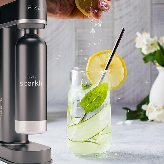 Black Stainless Steel Sparkling Water Maker Soda Machine Includes 1L Stainless Steel Black Bottle and 1 C02 Cylinder