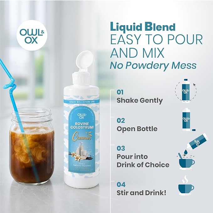 Bovine Colostrum with MCT Oil, Lactoferrin, IgG by Owl & Ox | Grass Fed, US Based | Skin Health, Gut Health and Immune Support | Sugar Free, Keto Friendly, Non GMO | Made in USA