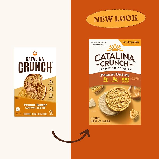 Catalina Crunch Protein Cookies, 4g Protein per Serving | Low-Sugar Sandwich Cookies | Gluten Free, Vegan | Keto Dessert Snacks - Peanut Butter, 5.9 oz. (14 Count)