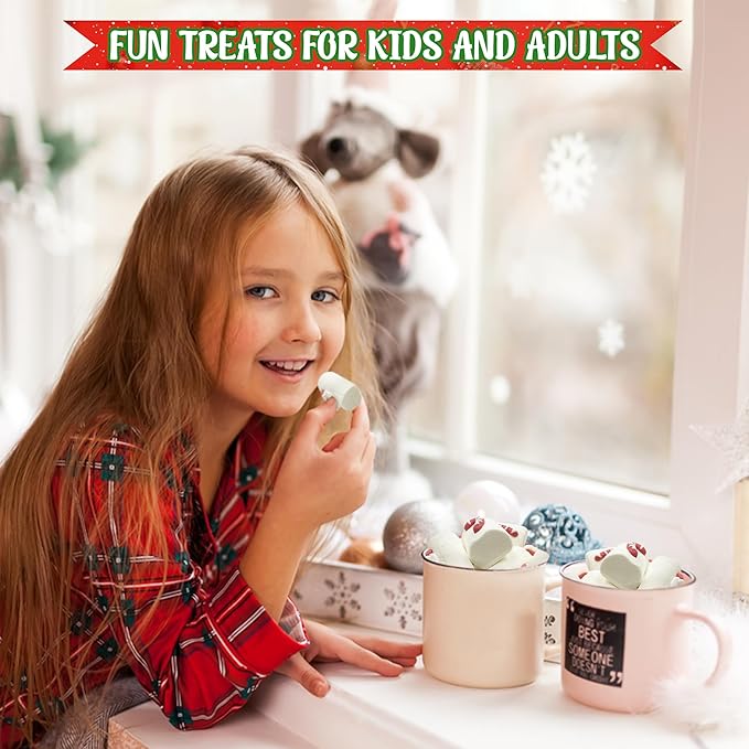 4E's Novelty Christmas Decorated Marshmallow Large Individually Wrapped 16 Pcs - Large Christmas Marshmallows for Hot Chocolate Toppers, Marshmallow Treat Toppings for Hot Cocoa Bar Supplies, Christmas Candy for Kid Adults 4.2oz