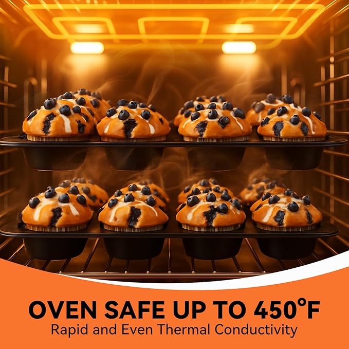 Yoehka 2 Pack Muffin Pan for Baking, Nonstick Cupcake Pan Set, Standard 12-Cups Muffin Tin for Baking Cupcakes & Mini Pies, Carbon Steel Baking Supplies