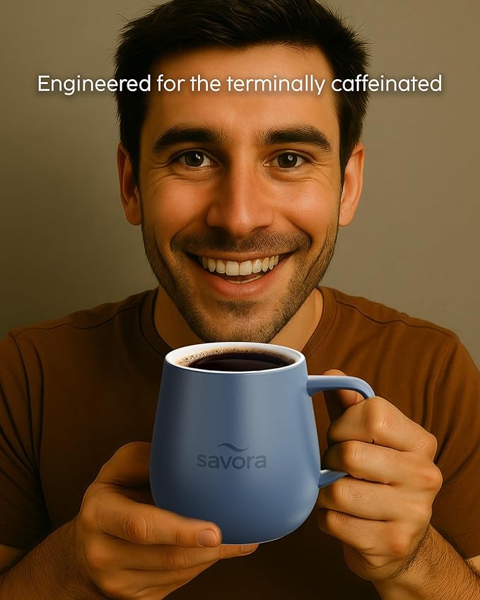 Temperature Control Smart Mug with Wireless Heating Pad - 12oz Ceramic Coffee Mug Warmer | Maintains 135°F Self Heating Cup | IntelliHeat Technology | USB-C Powered - Blue