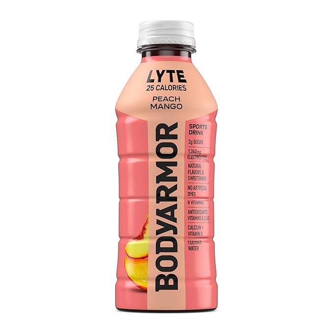 BODYARMOR LYTE Sports Drink Low-Calorie Sports Beverage, Peach Mango, Coconut Water Hydration, Natural Flavors With Vitamins, Potassium-Packed Electrolytes, Perfect For Athletes, 20Fl Oz (Pack of 6)