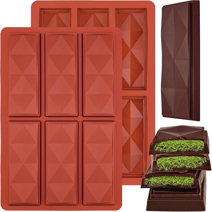 Chocolate Bar Molds Mini Non Stick 2 Pack,Thick Food Silicone Mold for Stuffed Candy Dubai Knafeh Pistachio Granola Bar and Pastry Snacks