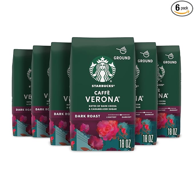 Starbucks Ground Coffee, Dark Roast Coffee, Caffè Verona, 100% Arabica, 6 bags (18 oz each)