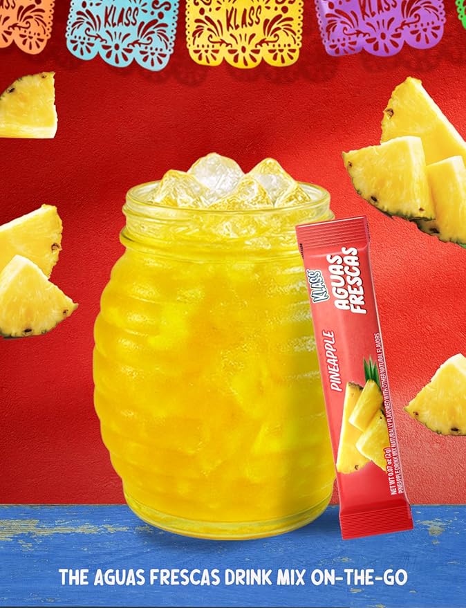 Klass Aguas Frescas | Drink Mix Packets | Pineapple Flavored | Sugar Free On-The-Go Packets, Low Calorie (40 Count Powder Stick Packs)