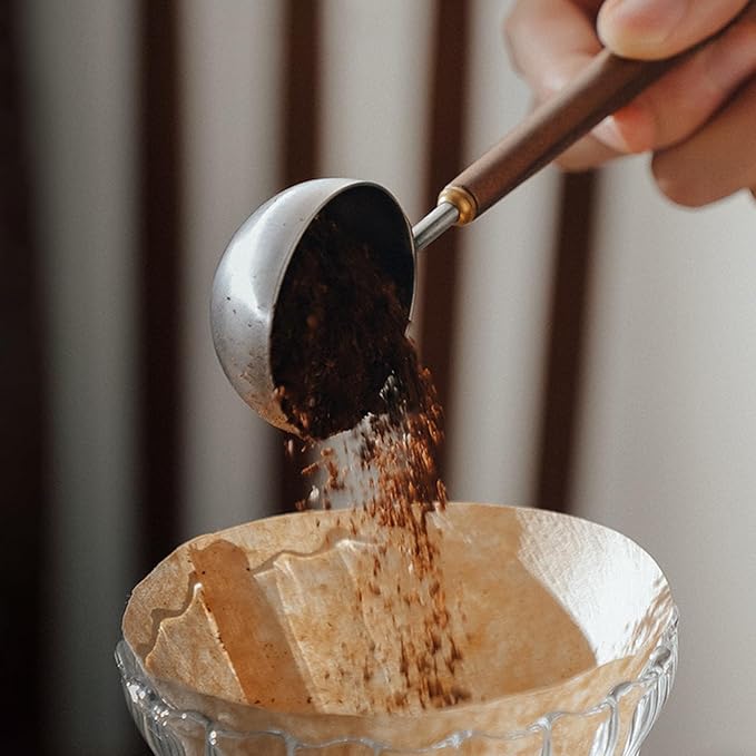 Coffee Spoon - Vintage Walnut Wood Handle, Stainless Steel Coffee Scoop ，Stainless Steel Tea Scoopand Seasoning Spoons (1, Gold, 5g Capacity)