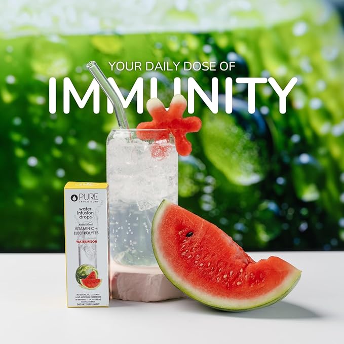 Pure Inventions - Watermelon Water Infusion Drops - Antioxidants, Vitamin C & Electrolytes - Health & Wellness Drink - Immunity Support -Sugar Free, Zero Calorie, No Artificial Sweeteners -30 Servings
