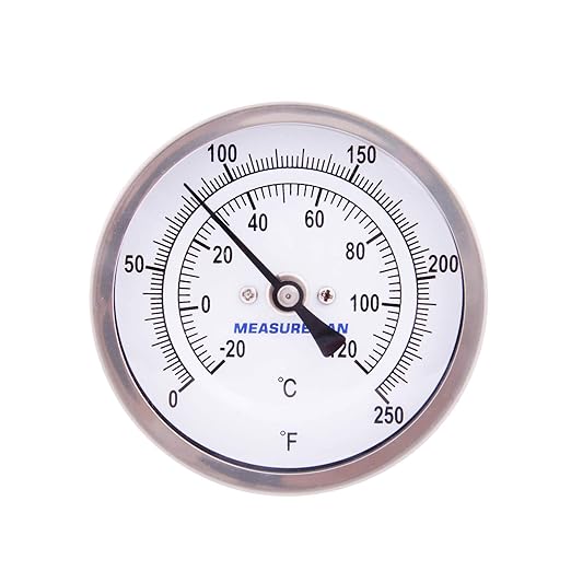MEASUREMAN Fully Stainless Steel Pot, Kettle, Brewing Bimetal Thermometer, 3" Dial, 2-1/2" Stem, 0-250 deg F/-20-120 deg C, -1% Accuracy, Adjustable, 1/2" NPT Back Mount